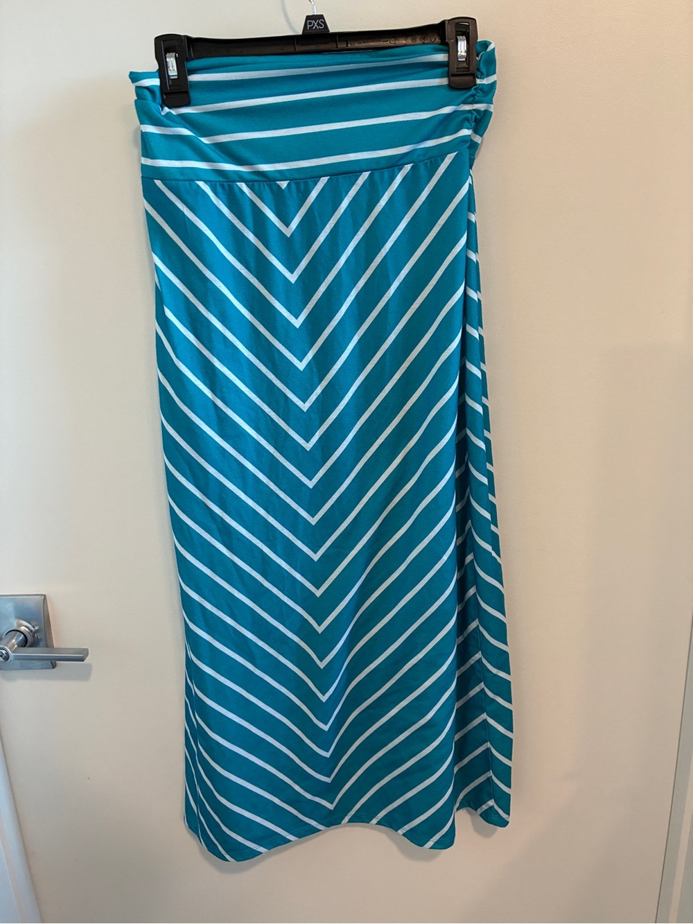 Faded Glory Teal and White Striped Maxi Skirt